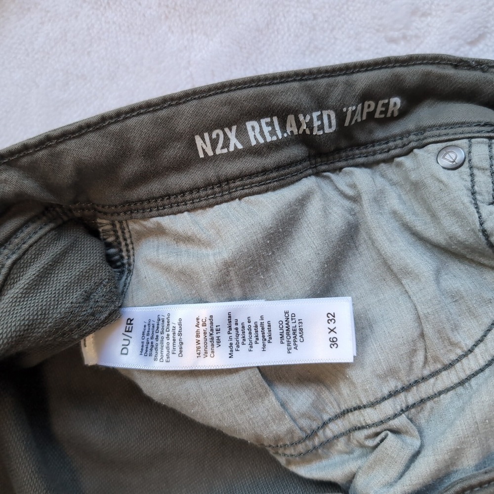 DU/ER No Sweat Pants Men 36x32 Olive Green N2X Relaxed Taper Performance Stretch - Picture 7 of 9
